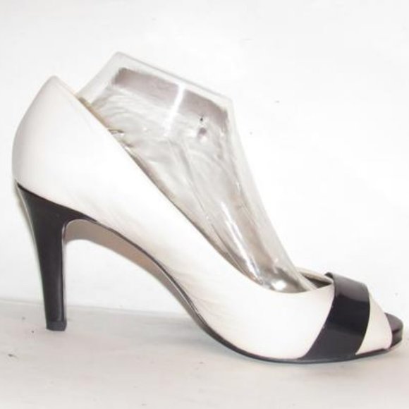 Anne Klein Ivory Black Patent Leather Peep Toe - Picture 7 of 12